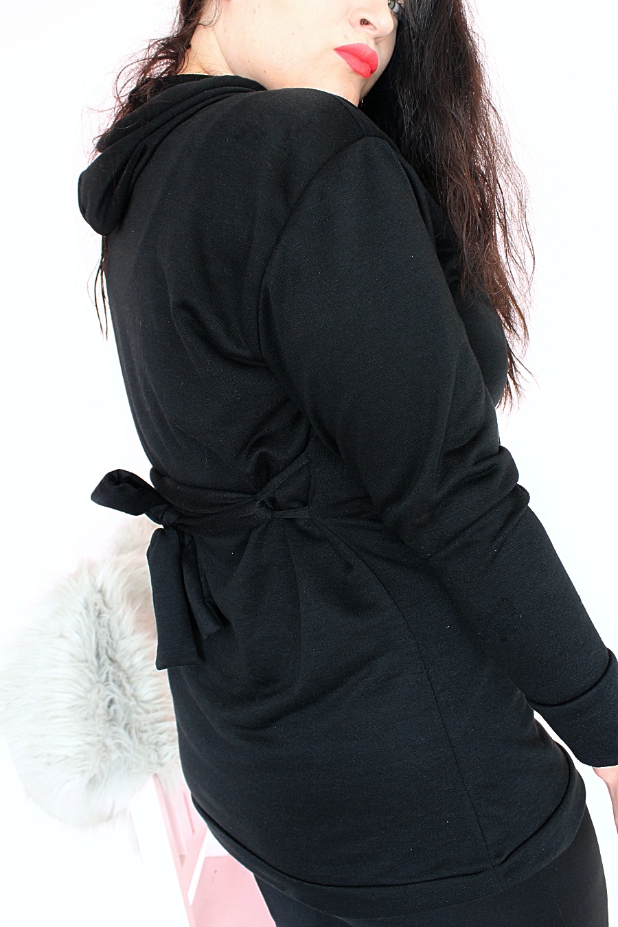 Black belted hoodie dress